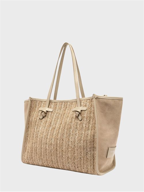 Shopping bag in paglia spigata con dettagli in pelle GIANNI CHIARINI MARCELLA | BS12360MDNSABBIA